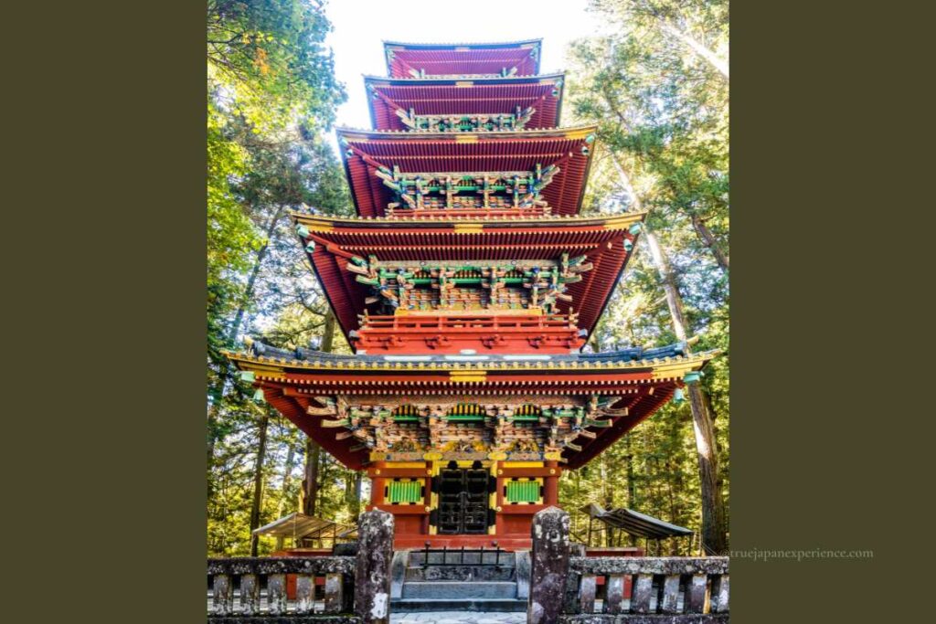 Five-story pagoda at Nikkō Tōshō-gū Shrine, a Shinto site that retains Buddhist architectural features from the era of Shinbutsu-shūgō