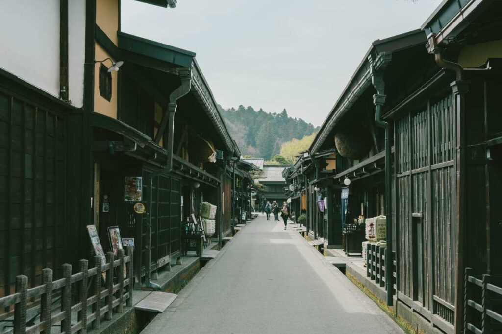 Traditional wooden buildings in the old town of Takayama, Gifu Prefecture.