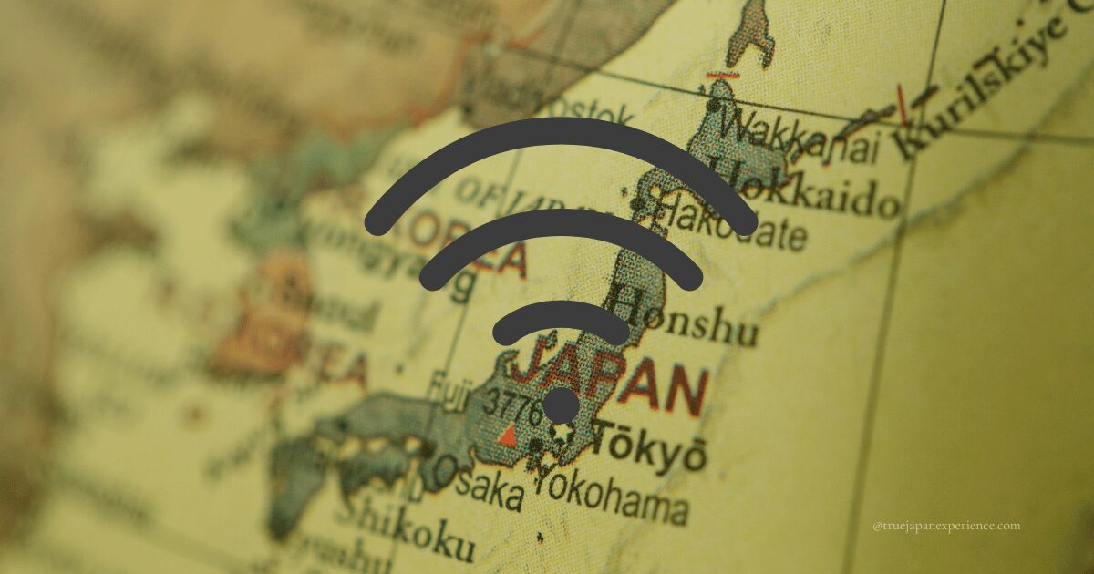 Wi-Fi symbol over a map of Japan, representing internet access across the country